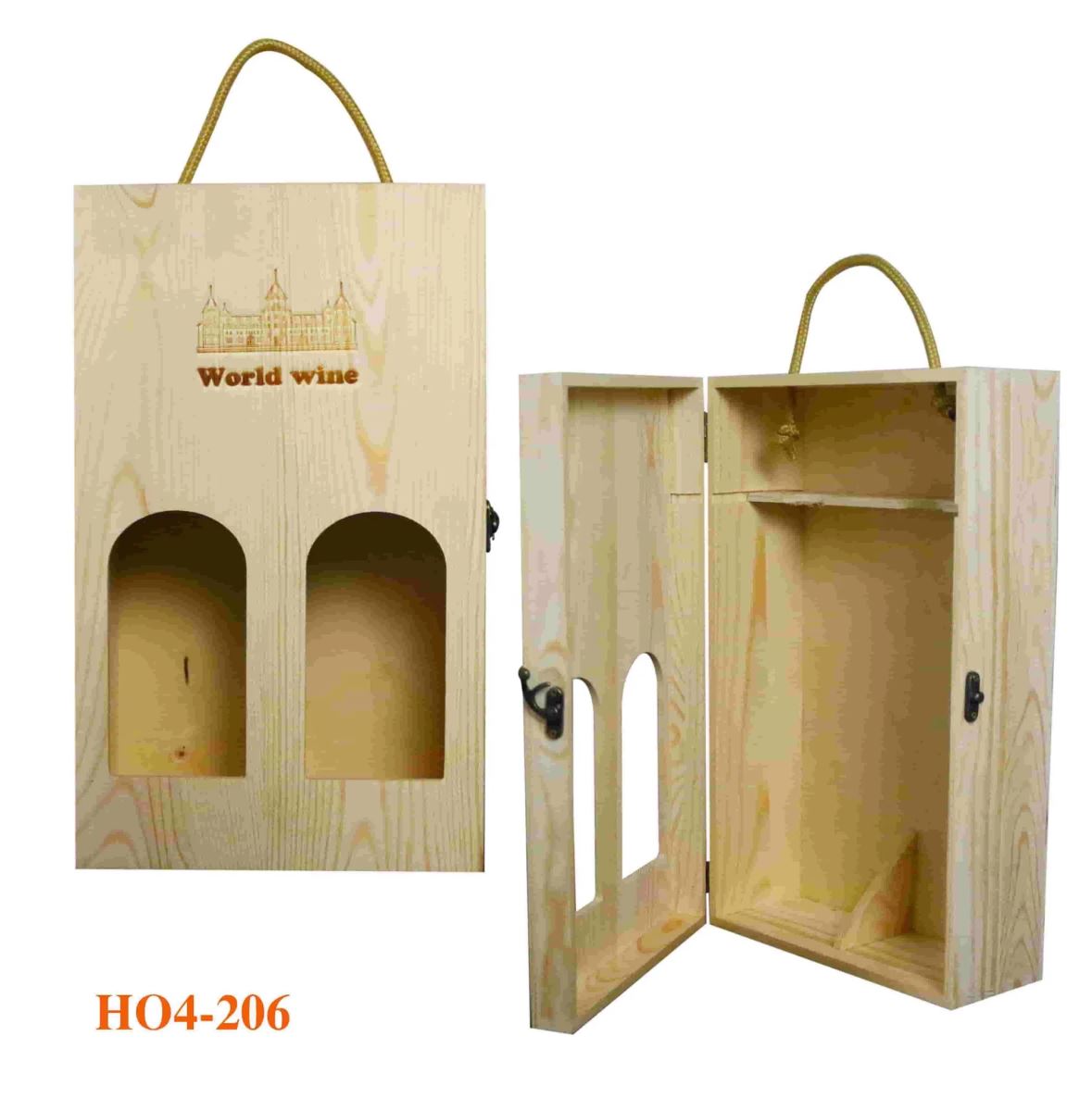 Hộp đựng 2 chai vang bằng gỗ thông tự nhiên